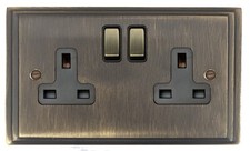 G&H VAB310 Victorian Plate Antique Brass 2 Gang Double 13A Switched Plug Socket