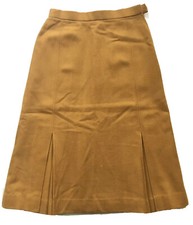 Vintage Womens High Waisted Pleated Skirt Herringbone Tan Tweed Size 9 Small S
