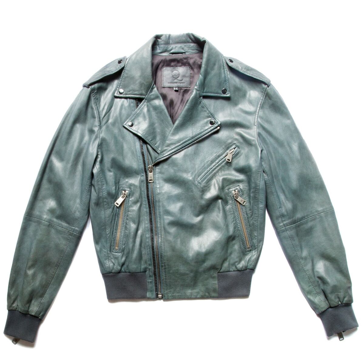 MCQ ALEXANDER MCQUEEN Blue Leather Biker Jacket IT46 M- Mint MCQ ALEXANDER MCQUEEN Blue Leather Biker Jacket IT46 M- Mint