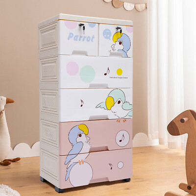 Plastic Drawers Dresser Storage Organizer Cabinet w/ 6 Drawers Closet Dresser