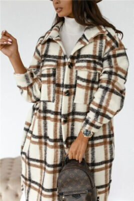 Womens Check Fleece Casual Jacket Shacket Tops Shirt Coat Tunic Oversize Baggy e Womens Check Fleece Casual Jacket Shacket Tops Shirt Coat Tunic Oversize Baggy e