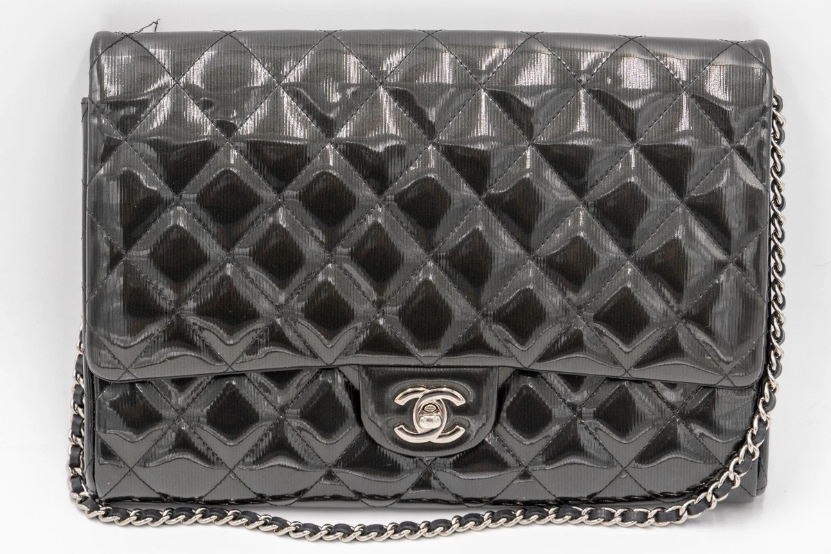 Chanel Neutrals Quilted Patent Leather Clutch w/Chain