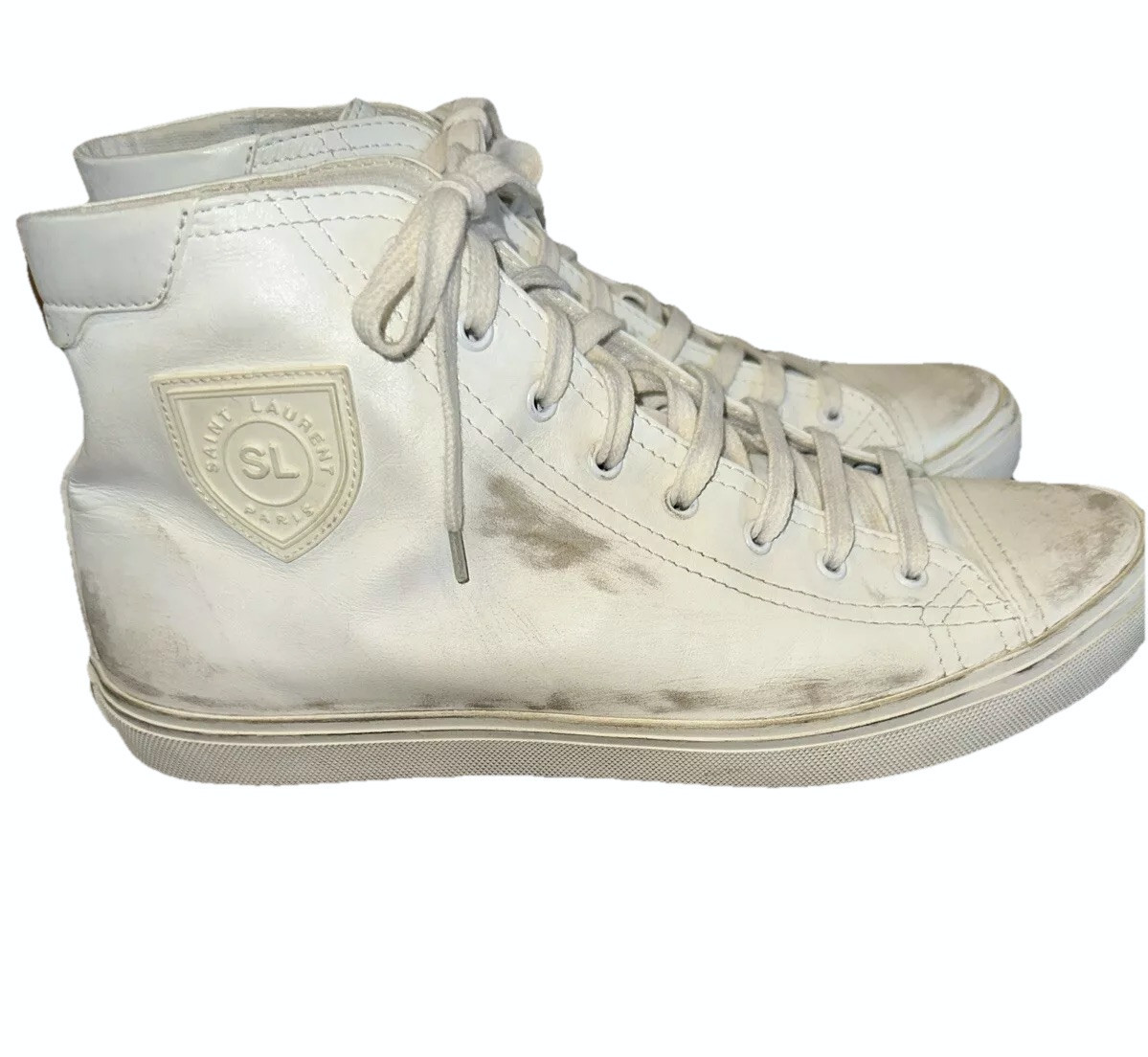 Autentici stivali da ginnastica Saint Laurent uomo bianchi alti design invecchiato 44