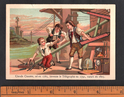Claude Chappe Erfinder Telegraph seltene französische Sammelkarte 1890er Elektrizität
