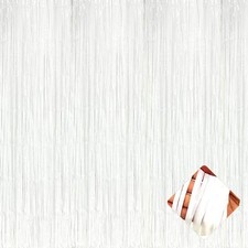 4 Pack Macaron White Foil Fringe Curtain Backdrop 3.2Ft x 9.8Ft Metallic Tins...