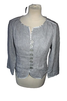 VESTE BLAZER FEMME °°° JACQUELINE RIU °°° LIN . TAILLE 36 .FILS METAL - Photo 1/4