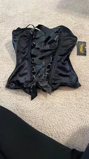 Black Satin Spirit Halloween Stretch Corset Sz Small