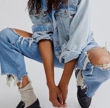 We The Free People Maggie Mid Rise Jeans Women's 24 Straight Leg Distressed