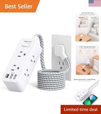 Ultra Thin Flat Plug Power Strip - 6 Outlets  3 USB Ports for Seamless Charging