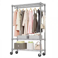 Chrome 3-Shelf Metal Freestanding Adjustable Clothes Rack with Hang Rod 45.3 I
