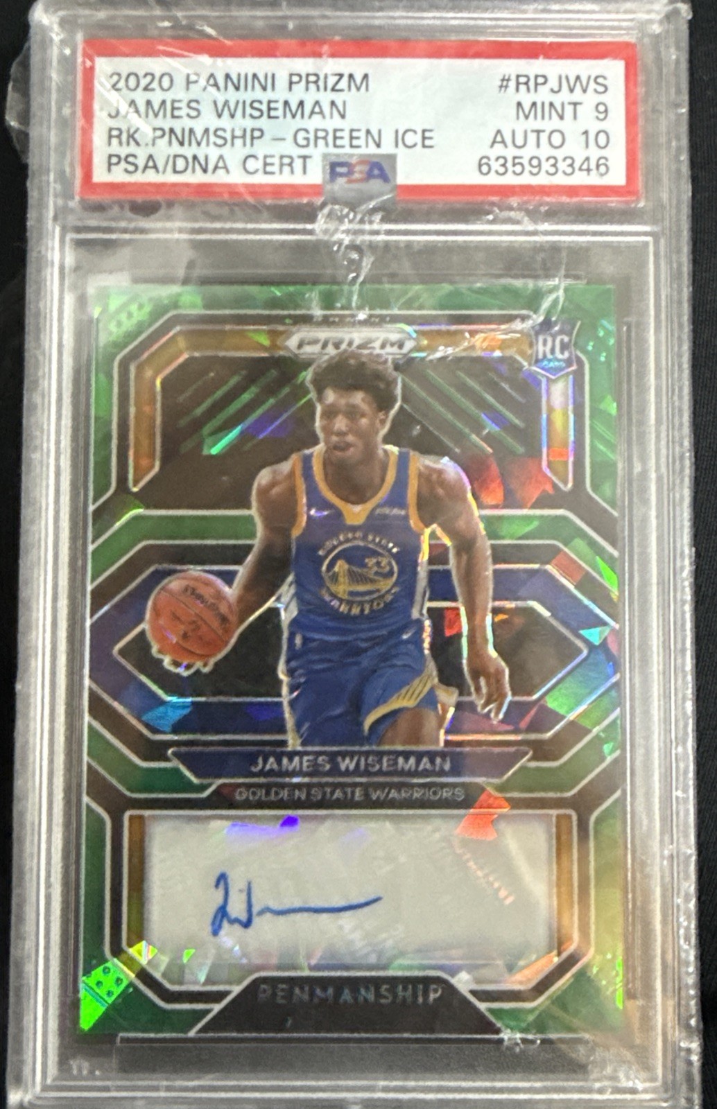 2020-21 Panini Prizm James Wiseman RK.PNMSHP - Green ice #RPJWS PSA MINT 9