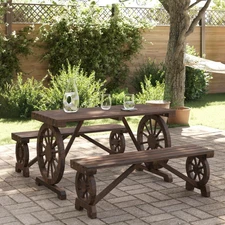  Garden Dining Set Burnt Wood Solid Fir Wood Medium Durable