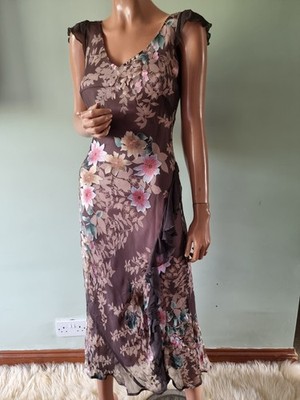 Monsoon Brown Silk Blend Floral Devore Bias Cut Dress UK 8 Vintage Y2K |  eBay