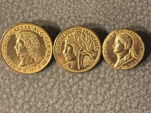 Vintage Miriam Haskell Vintage Coin Motif Brooch Gold Tone Round Signed 3 Inch