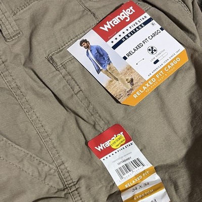 Wrangler Five Star Heritage Men s Relaxed Fit Cargo Pants Stretch Beige 34W