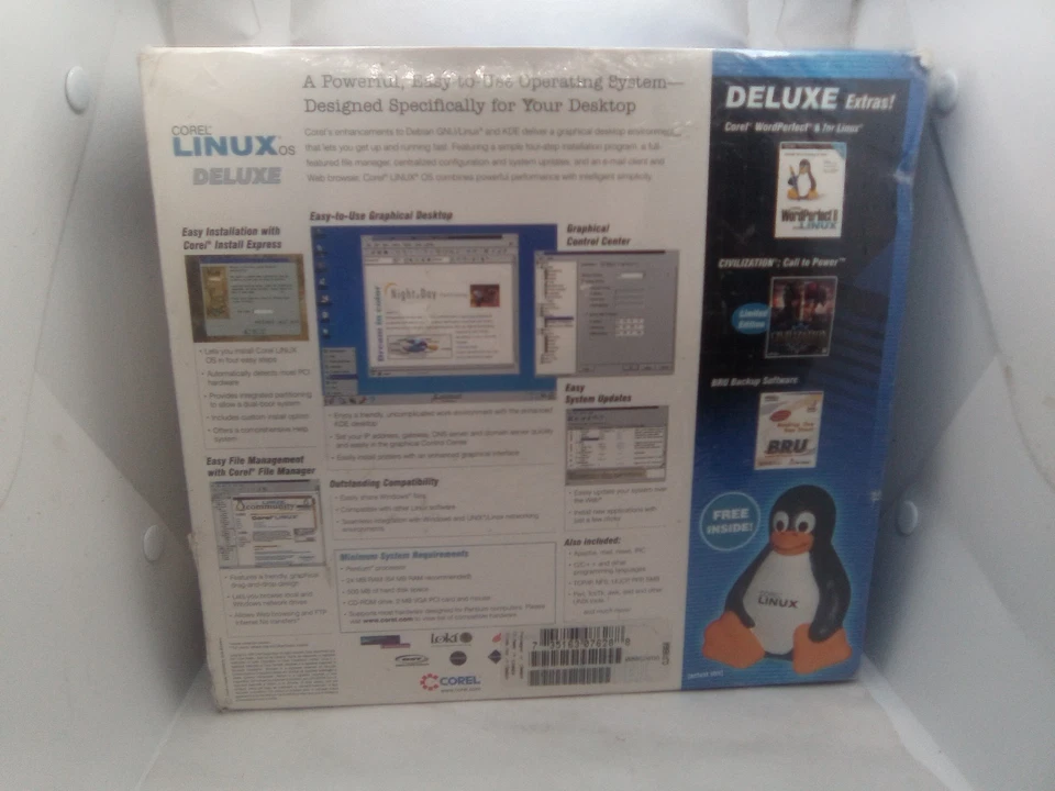 Corel Linux OS Deluxe PC File Manager Big Box 1999 **COMES w/ LINUX PENGUIN** - Image 2 of 2