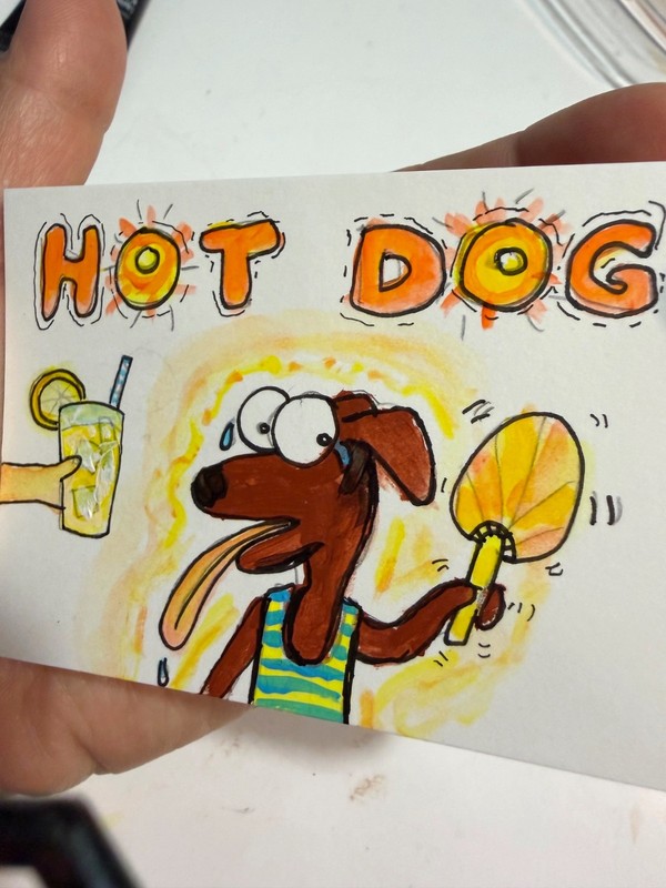 MY 2nd ACEO original art HOT DOG hotdog signed (not a print) painting bid lol