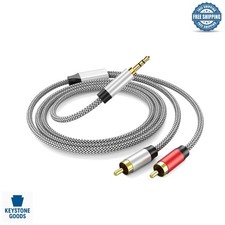 3.5mm to 2RCA Stereo Audio Cable - 3ft, Braided Shield, Gold-Plated Connector...