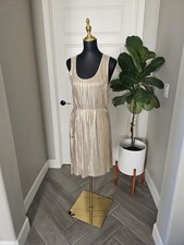 H&M Gold Pleated Cocktail Dress Size M Metallic Sleeveless Party Knee Length