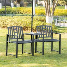 2 Seat Garden Chair Bench Loveseats w/Coffee Table Slatted Design Patio Yard