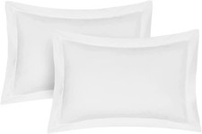 Pillow Shams 2 Pack Oxford Pillowcases, 100% Cotton Ultra Standard, White 