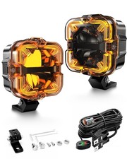4 Inch LED Pods Off Road Lights, 90W 12000LM Amber Fog Lights with X DRL