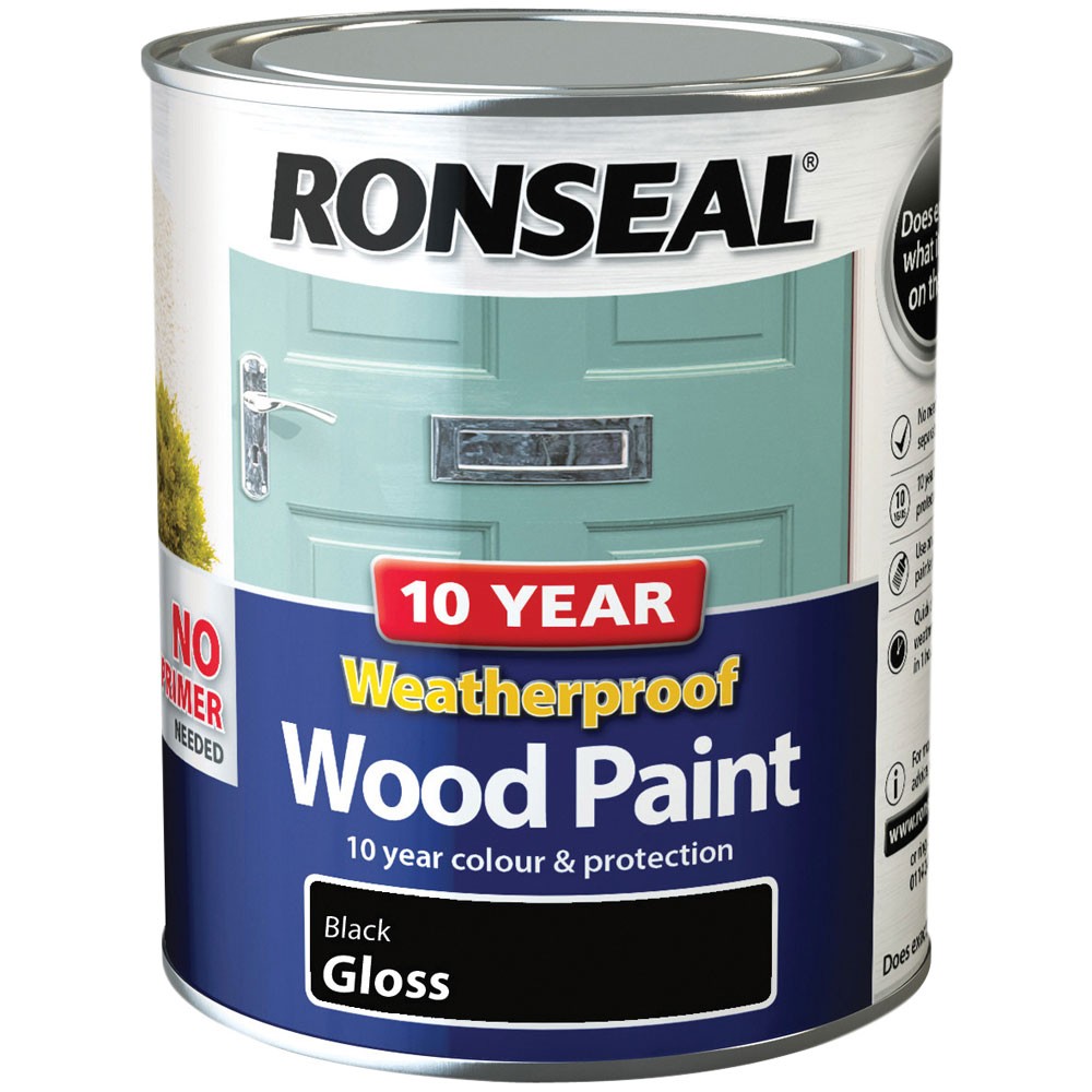 Ronseal 10 Year Weatherproof Wood Paint Black Gloss 750ml