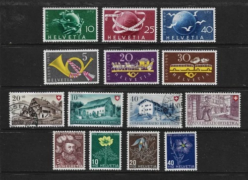 SWITZERLAND 1949 PICTORIAL, SEMI-POSTAL & AIR MAIL YEAR SET MLH & USED SCV $41