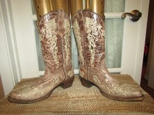 CORRAL Teens A2773 Floral Leather Snip Toe Western Cowgirl Boots Youth Size 5