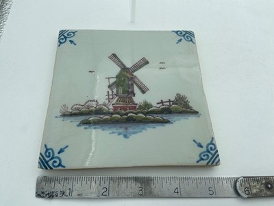 FREE SHIPMENT Unique polychrome TILE MAKKUM Tichelaar Delft Holland mill 12