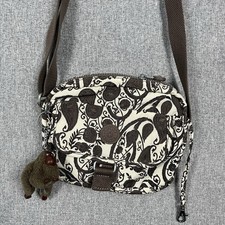 Kipling Crossbody Shoulder Bag Alanis Monkey Charm Brown Beige Zip Fasten