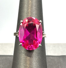 Sterling Silver Pink Sapphire Simulate Cocktail Ring Size 7 Lab Created