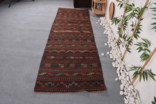 Vintage Turkish Kilim Rug 2,8x8,7 ft, Brown R...