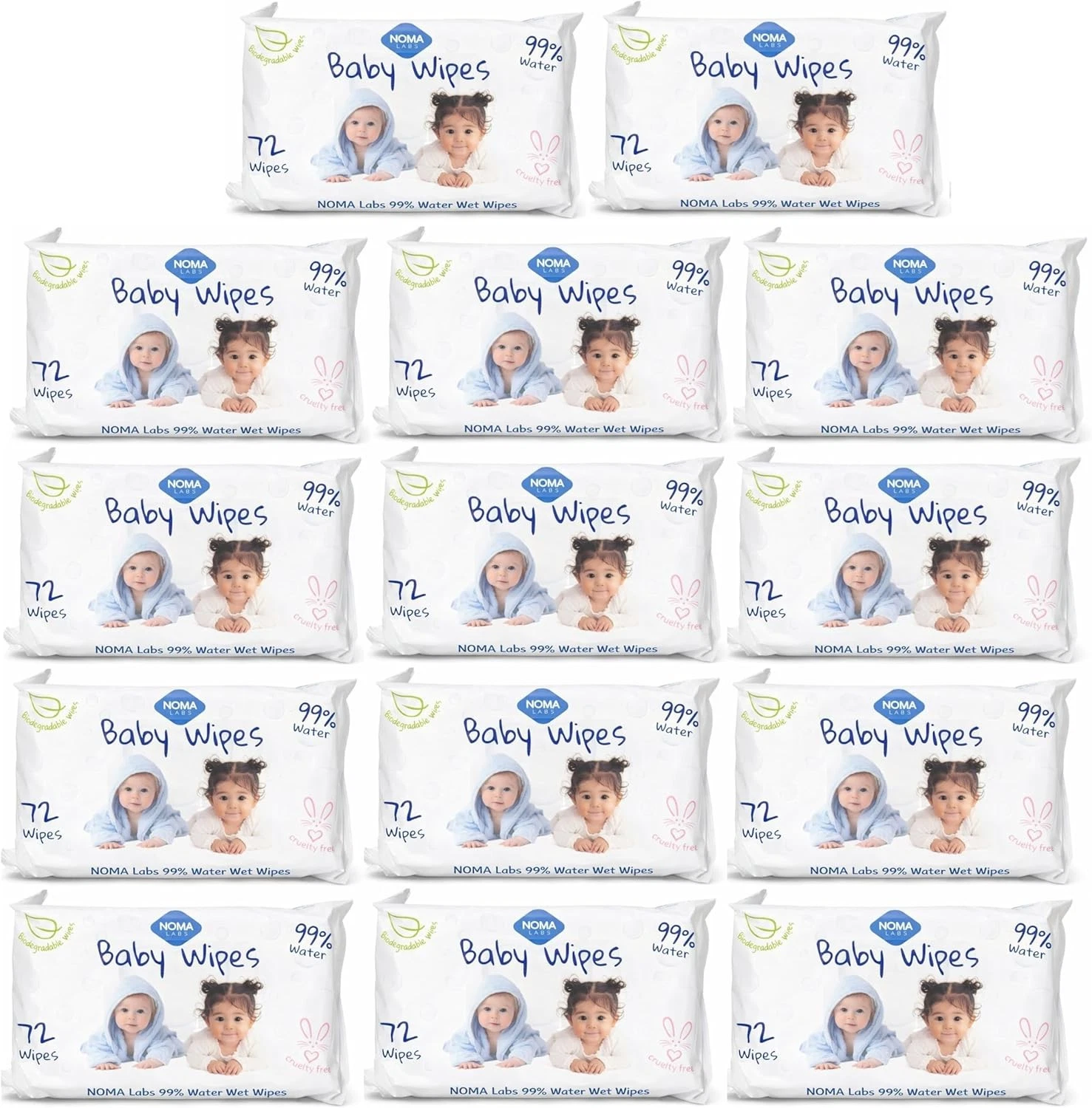 14x NOMA Labs - Baby Wipes - Biodegradable & Cruelty Free - 72 Wipes Per Pack