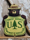 VINTAGE SMOKEY BEAR PORCELAIN SIGN RARE OLD FOREST SERVICE NATIONAL PARK DIECUT
