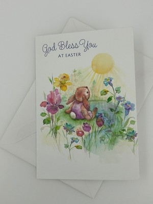 Hallmark Easter Card God Bless You Bunny Spring Flowers Made in USA