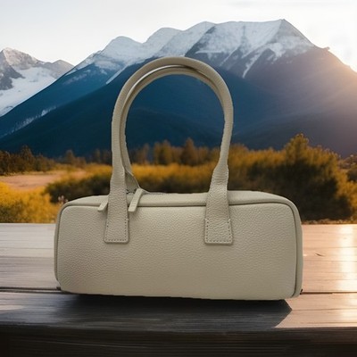 AUTH NWT $295 STAUD The Dude Pebbled Leather Top Handles Shoulder Bag-Cream