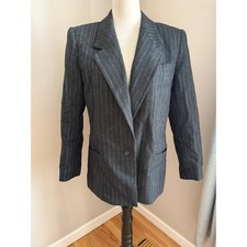 Sasson Vintage Wool Blend Pinstripe Blazer Shoulder Pads Sz 12 Academia Office