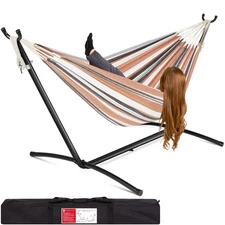 Best Choice Products Double Hammock w/Steel Stand, Brazilian Cotton, Indoor/Outd