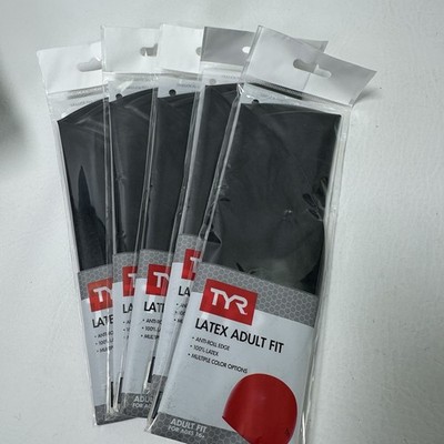 Lot of 5 TYR Latex Adult Swim Caps Black Anti Roll Edge Latex Cap