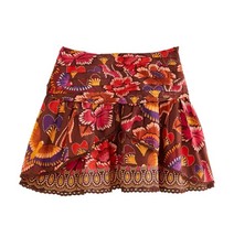 NEW Farm Rio Bright Flora Brown Mini Skirt Medium