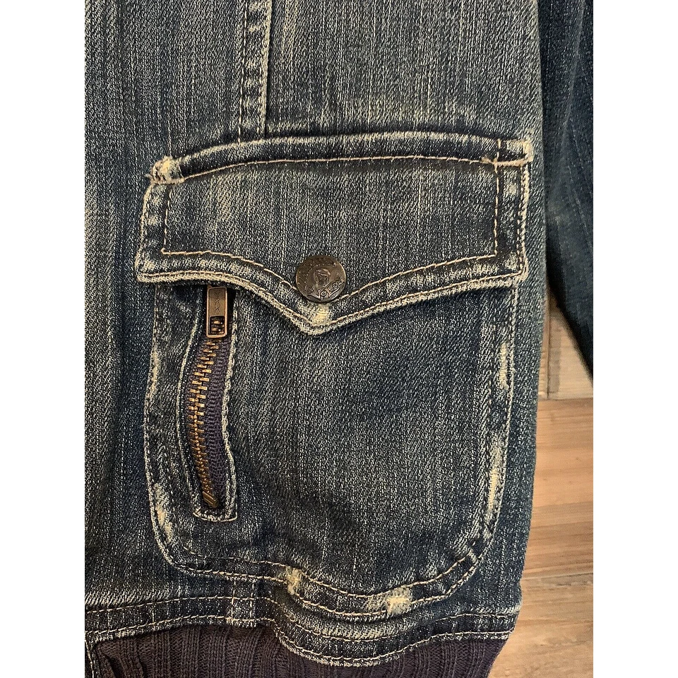 VOLCOM Denim Blue Jean Boxer Motorcycle Zip Up Jacket Women's Size M - Image 4 of 4