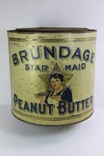 Rare Vintage 1918 Brundage STAR MAID 25lb PEANUT BUTTER Tin Brundage Bros Toledo