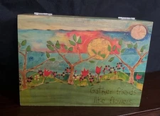 Hand Painted  Wood Trinket  Decorative Box Jewelry “Gather Friends Like Flowers”