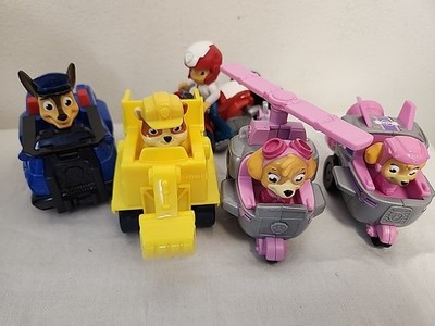 5 PAW PATROL RESCUE RACERS RUBBLE TRACTOR, SKYE HELICOPTER ROCKET CHASE RIDER