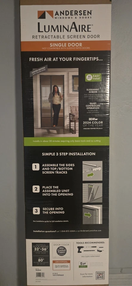 Andersen Luminaire Retractable Screen Door Universal  32-36” X 80”  - Image 2 of 4