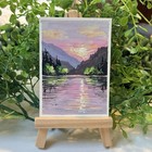 ACEO Original Art Landscape Pink Sunset Reflection Glow by Jill/ Tulip and Topaz — photo 1