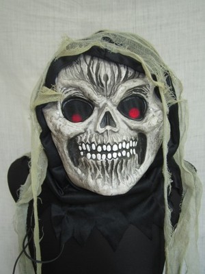 Light Up Eyes Halloween Skeleton in Rags Scary Ghost Ghoul Mask or Prop