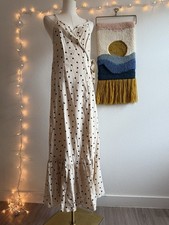 ASOS DESIGN Sun Dress Womens 6 Polka Dot V-Neck Tiered Wrap Buckle Beach Beige