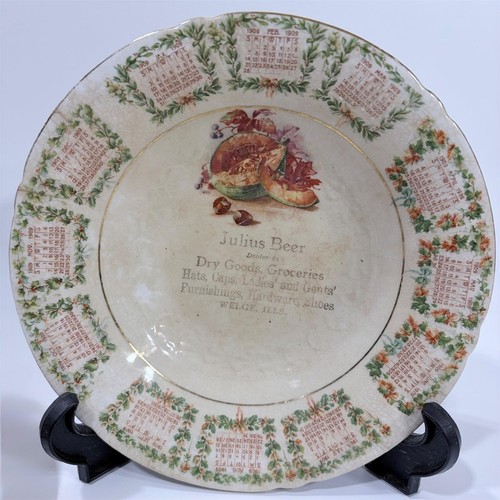 Vintage Promotional Calendar Plate 1909 Advertising Julius Beer in Welge, IL